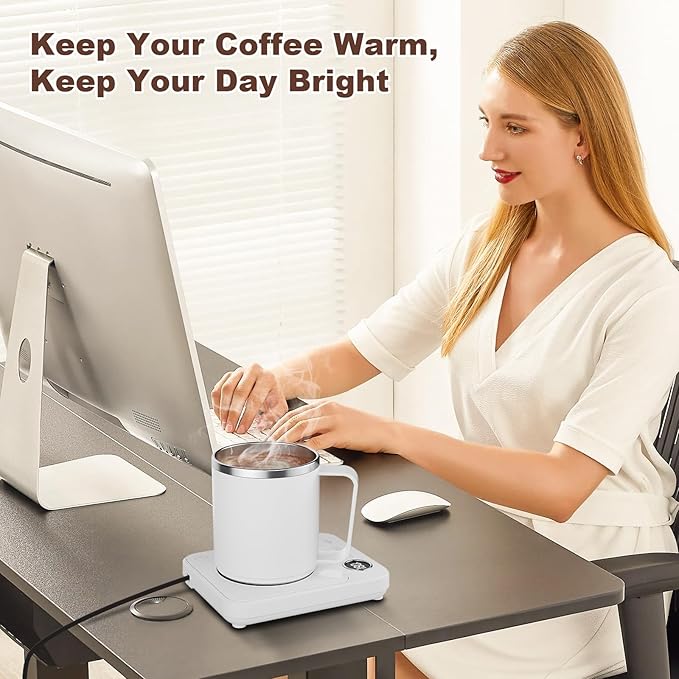 Coffee Mug Warmer & Mug Set for Desk, Smart Coffee Cup Warmer with 16oz Heated Mug, Coffee Heater with Auto Shut Off for Office/Home, Birthday/Valentine's Day/Coffee Gifts for Men & Women, White