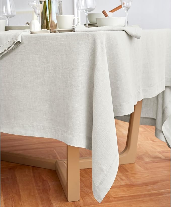 Solino Home Linen Tablecloth 70 x 90 Inch - 100% Pure Linen Light Flax Table Cloth for Rectangle Tables - Sonoma, Machine Washable Tablecloth for Spring, Easter
