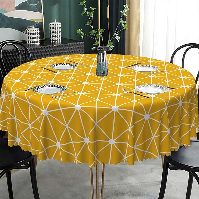 Laeacco 54 Inch Geometric Round Tablecloth Orange Triangle Modern Geometric Abstract Art Print Table Cloth Washable Waterproof Wrinkle Free Table Cover for Kitchen Dining Picnic Party Decoration