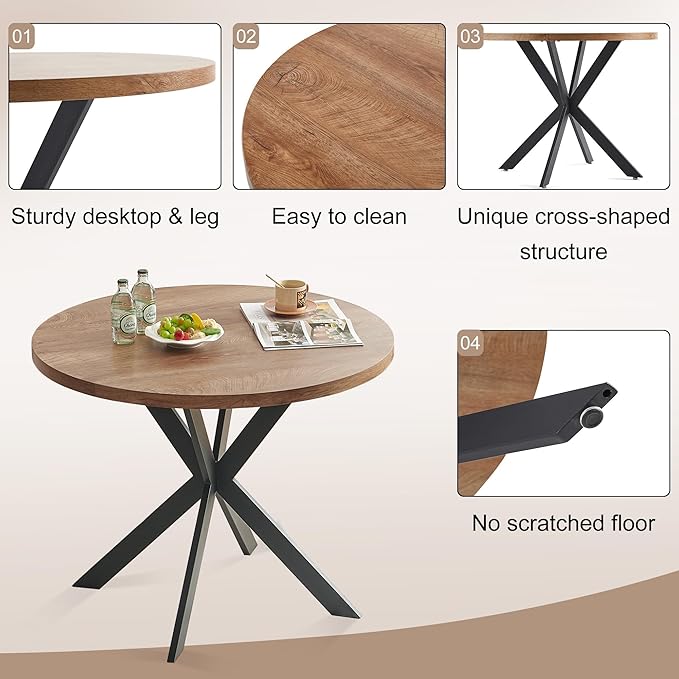 5-Piece Round Dining Table Set - Kitchen Table Chairs Set of 4 with Blue Velvet Upholstered Chairs -Dining Table Set for 4