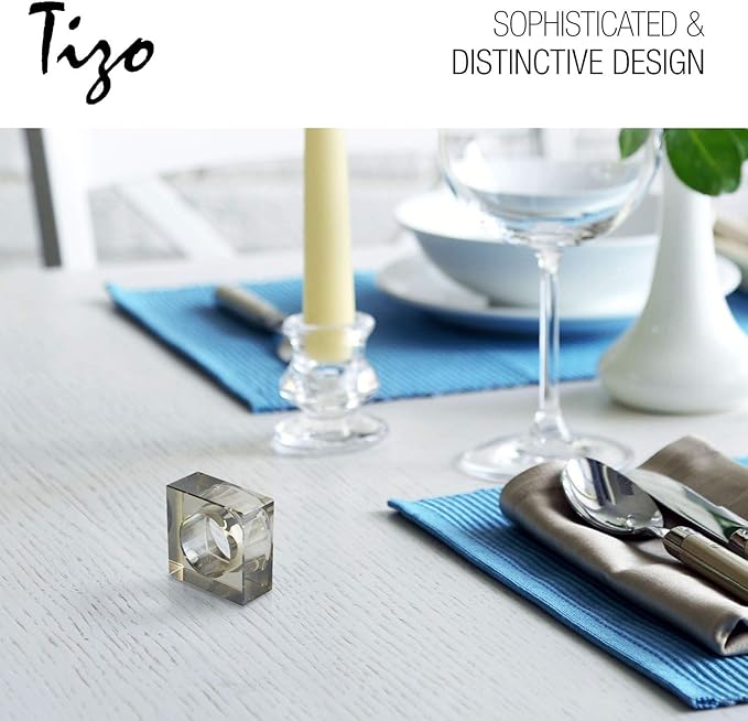 Tizo Design Elegant Crystal Napkin Rings Set-4, Crystal Glass Napkin Holders, Clear (Also Available in Smoke)