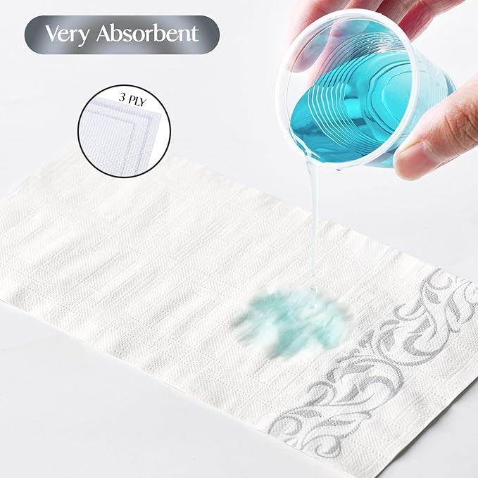 Vplus 400 Pack Paper Napkins Guest Towels Disposable Premium Quality 3-ply Dinner Napkins Disposable Soft, Absorbent, Perfect for Kitchen, Wedding, Parties, Dinners or Events(Silver)