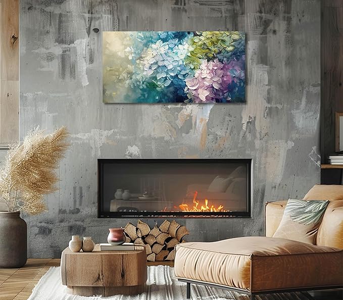 ADJUVANT Wall Art Impressionist Colorful Hydrangea 48" L x 24" W, Vibrant Hydrangea Blooms Canvas Painting Lush Petals Artwork Prints Floral Wall Decor for Living Room Bedroom Dining Room Home Office