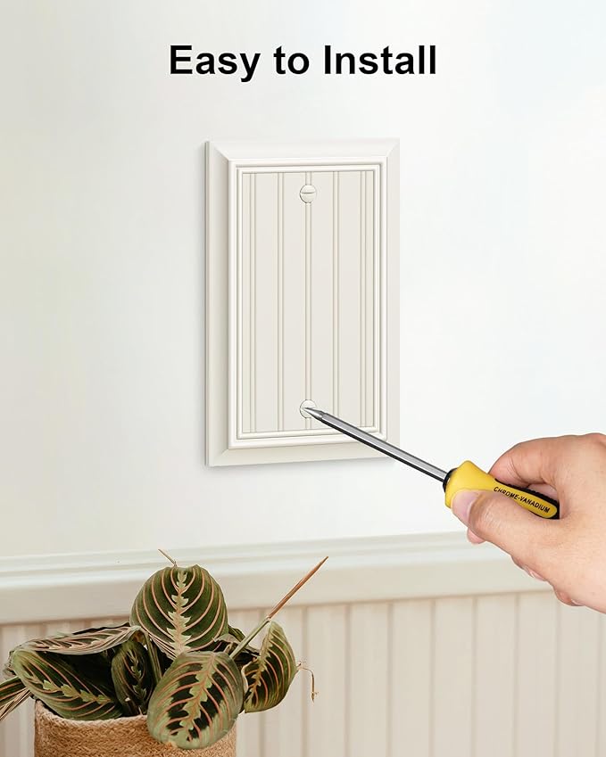 2-Pack Classic Beadboard Single Blank Wall Plate, Durable Natural Bamboo Fiber Wall Plate Cover,Light Almond 1 Gang Wall Plate for Unused Outlets/Switches