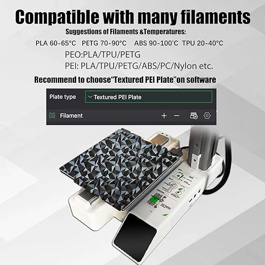 PEI PEO Build Plate for Bambu Lab A1 Mini 3D Printer, Smooth Diamond PEO+ Textured PEI Build Plate PEI Sheet, Double Side Spring Steel Flexible Platform, 3D Printer 184x184mm Heated Bed