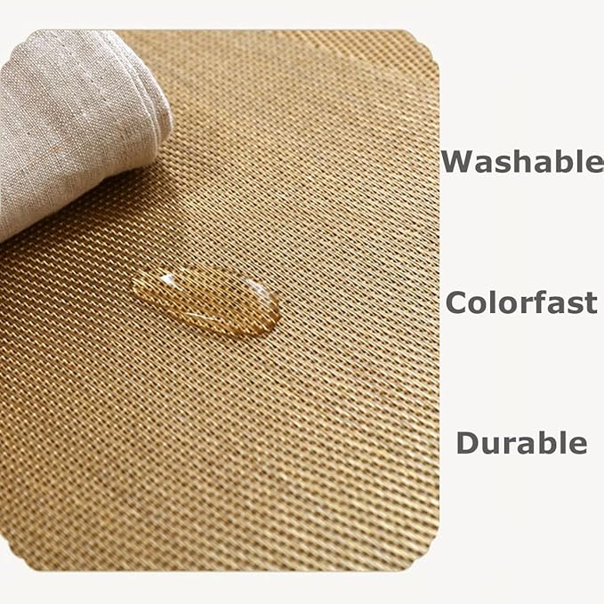 Wedge Shape Placemats for Round Dinner Table Woven Vinyl Wipe Clean Non Slip Plastic Table Mats Set of 4（Grey）