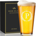 Personalized Beer Glasses Gifts for Men, 16 oz Pint Glasses Monogrammed A-Z Drinking Glass Cups Customized Gift, Unique Christmas Anniversary Birthday Gifts for Men Him Dad Brother Husband Grandpa (P)