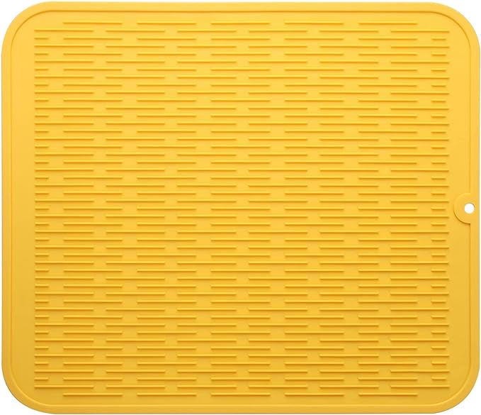 Silicone Dish Drying Mat for Multiple Usage,Easy clean,Eco-friendly,Heat-resistant Silicone Mat for Kitchen Counter or Sink,Refrigerator or Drawer Liner Yellow XL 18 inches x 16 inches