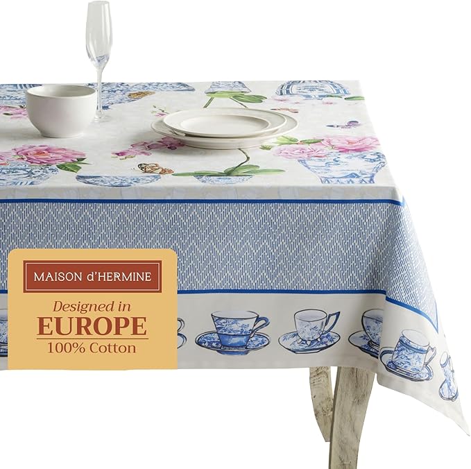 Maison d' Hermine Table Cloth Square Table 100% Cotton 60 x 60 Inches Tablecloth Reusable Decorative for Dining Room Farmhouse Home Valentines Day Decorations Spring Summer - Canton
