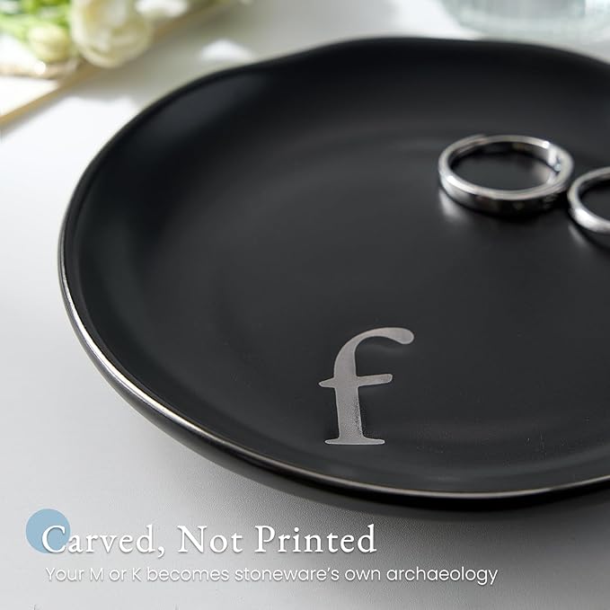 Lolalet Handmade Ceramic Ring Dish Jewelry Tray Plate with Initial, Small Monogram Gift for Her Women Girls Mother, Hostess, Engagement, Bridal Shower, Maid of Honor, Bridesmaid, Birthday, Christmas