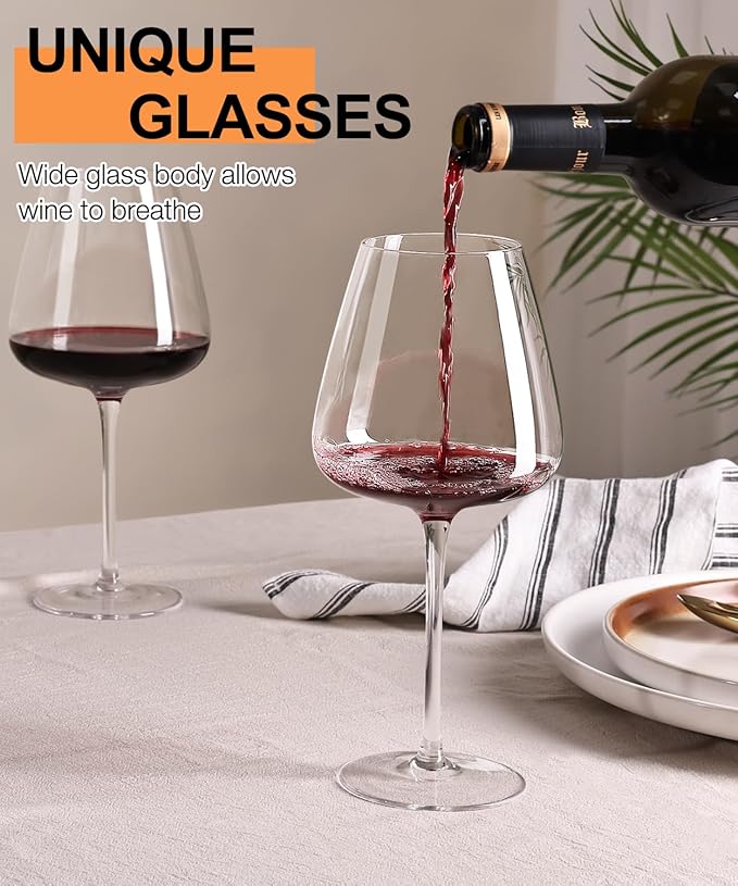 OJA Red Wine Glasses Set of 2, Large Burgundy Glasses 23 OZ, Hand Blown Crystal Glass Light, Clear, Best for Wine tasting, Birthday, Christmas, Anniversary, Father's Day