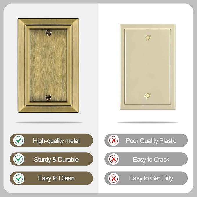 Metal Wall Plate for Electrical Outlets, Decorative Antique Brass Switch Plates Outlet Cover, Light Switch Cover Plate, 1-Gang Wall Plates (Single blank, 4 Pack)