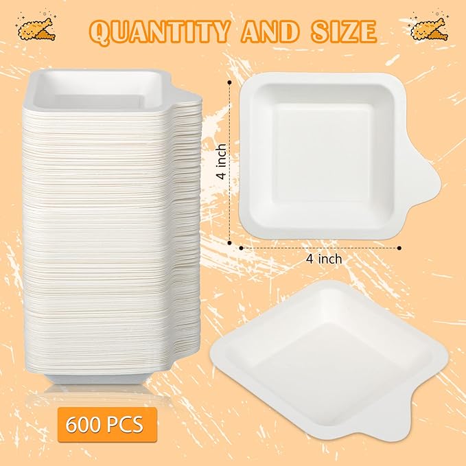 Remerry 1000 Pcs Small 4 Inch Paper Plates Bulk Disposable Plates Paper White Square Dessert Cake Party Snack Sugarcane Bagasse Fiber Wedding Birthday Dinner Graduation Pet Feeding (4.45 x 5.24 Inch)