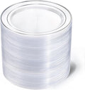 I00000 100Pcs Clear Silver Plastic Plates,Silver Rim Plates 7 Inch,Heavy Duty Premium Clear Dish for Wedding Party Supplies for Salad Dessert Cake