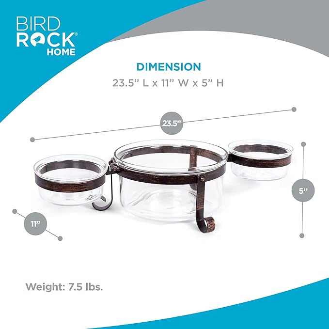 BIRDROCK HOME Chip and Dip Serving Bowl Set - Triple Glass Bowls with Metal Frame - for Party Appetizers, Taco Platter, Durable, Stylish Serveware with Compact Storage - Clear Glass, Black Frame