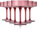 9 oz rose red Vintage Art Deco Coupe Glasses Set of 6 Ribbed martini Glasses |Vintage Cocktail Glasses Set,Unique Colored Coupe Glass