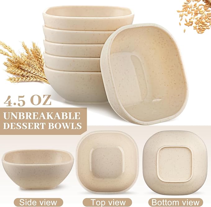 Gejoy 50 Pcs Wheat Straw Dipping Saucers Bowls 4.5 oz Unbreakable Small Soy Sauce Dishes Mini Prep Cups Dessert Snack Bowls Microwave Dishwasher Safe for Side Dish, Snacks, BBQ, Ketchup(Beige)