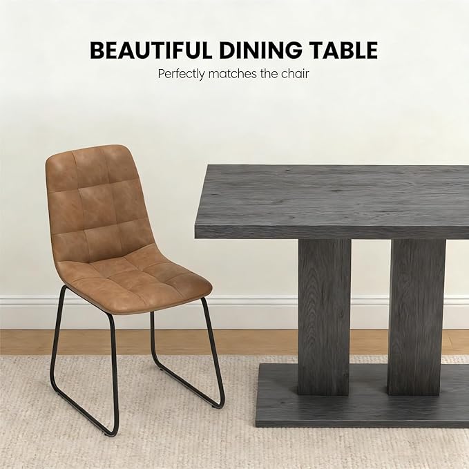 46" Dining Table for 4, Modern Rectangular Dining Room Table with Sturdy Pedestal Base, Thickened Tabletop, MDF Grey Wood Finish Kitchen Table for Breakfast Nook, Home & Apartment