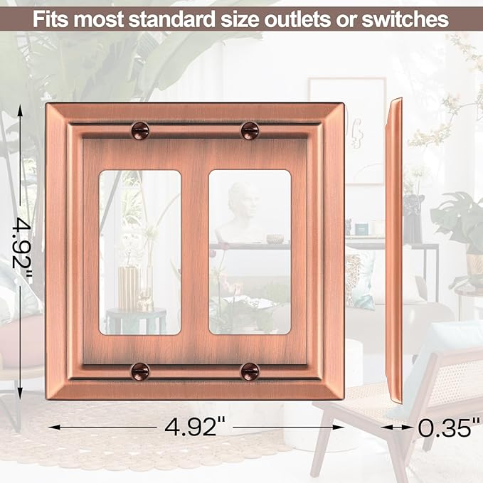Metal Wall Plate for Electrical Outlets, Decorative Antique Copper Switch Plates Outlet Cover, Light Switch Cover Plate, 2-Gang Wall Plates (Double Decorator, 2 Pack)