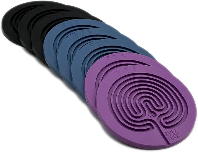 Classic Labyrinth Multi-Color Silicone Coasters - Set of 8 Non-Slip, Heat-Resistant Drink Coasters for Coffee, Tea, and Glasses - Durable, Easy to Clean, Decorative Tabletop Protection