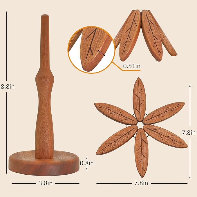 Wooden Trivets for Hot Dishes, Wooden Tree Trivet Set, Tree Coasters - of 5 + 1 Stand stored, Suited for Hots, Pans, Bowl, Teapot, Hot Holders - Multifunctional Ornaments