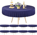Wish Care 8 Pack Navy Blue Spandex Round Tablecloths, 72in Diameter, Wrinkle Free with Skirt for Wedding, Birthday, Banquet
