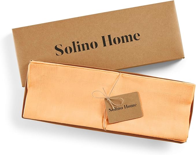 Solino Home Linen Cloth Placemats Set of 4-100% Pure Linen Peach Placemats 14 x 19 Inch for Valentines, Spring, Easter - Fete