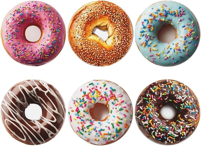 Donuts Coasters for Drinks with Holder Round Leather Coasters Set of 6 Cups Mugs Mat Pad for Home Kitchen Bar