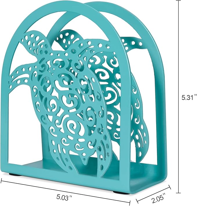 Coastal Sea Turtle Napkin Holder for Table - Teal Kithen Decor and Accessories, Ocean Decor for Bedroom Bathroom, Houserwarming Gifts for Women Turtle Lovers, Hollowed-out Craft Pattern, Metal