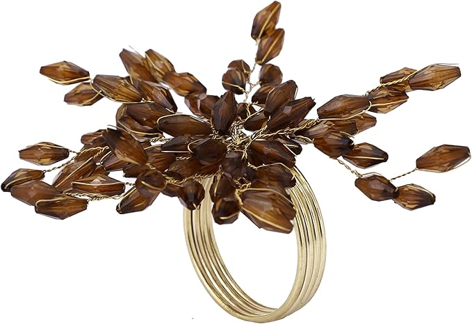 Napkin Rings Set of 12 for Dining Table Decoration Parties Everyday Metal Napkin Holder Leaf Coffee (Pack of 12)