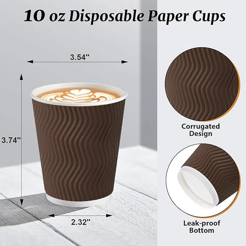 120 Pack 10 oz Coffee Cups, Disposable Corrugated Insulated Ripple Wall Paper Coffee Cups 12oz for Hot or Cold Drinks Office Home Cafe Party Travel (Brown)