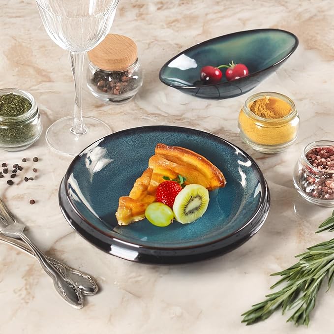 Ceramic Pasta Bowls, Set of 4, Reactive Glaze Pasta Bowls, Large, Wide Bowls for Salads, Desserts, and Fruit, Microwave-, Dishwasher-, and Oven-Safe