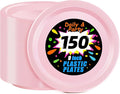 WELLIFE Pink Plastic Plates 9 Inch -150 Count for Party, Disposable Plastic Party Plates for Valentine's Day Easter Mother's Day Baby Shower Dinner Dessert Cake Light Pink