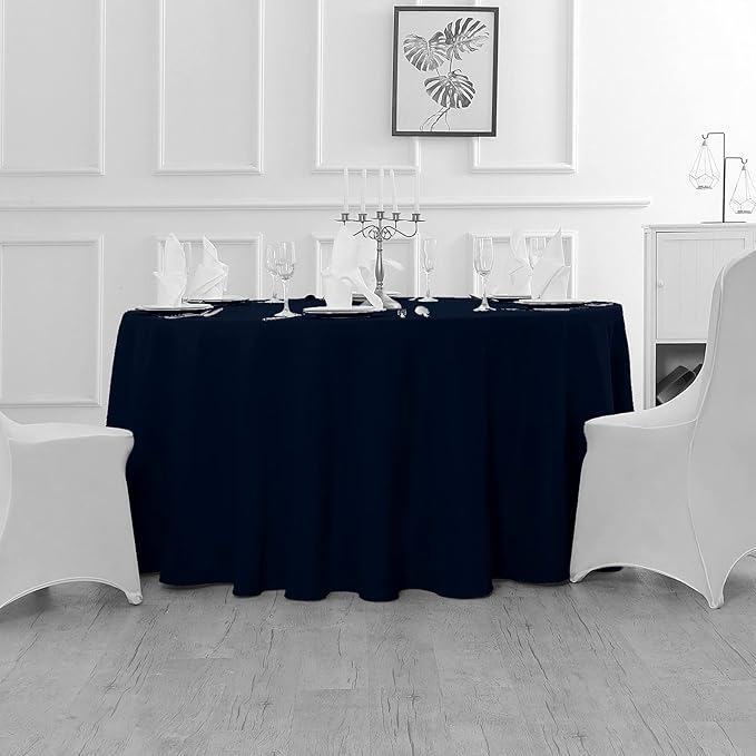 Fokitut 2 Pack Waterproof Round Tablecloth, 60 Inch, Stain Resistant and Wrinkle Polyester Table Cloth, Fabric Table Cover for Kitchen Dining, Wedding, Party, Holiday Dinner-Navy