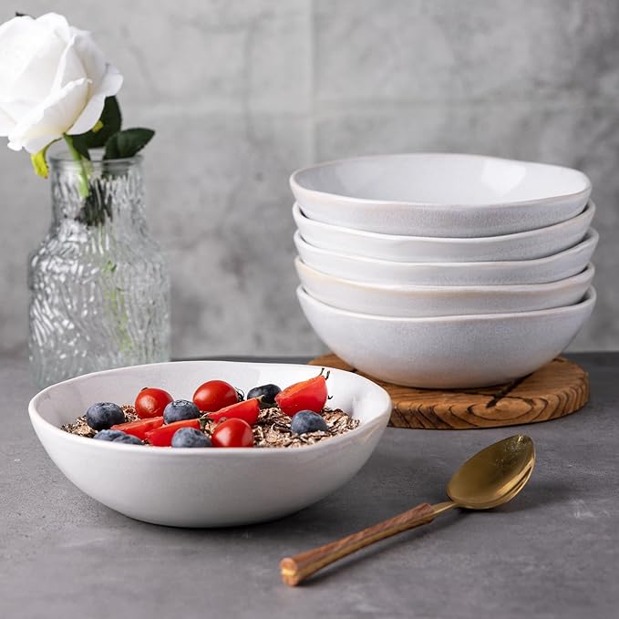 AmorArc Ceramic Cereal Bowls Set of 6, 24 oz Handmade Stoneware Bowls Set for Cereal Soup Salad, Stylish Kitchen bowls for Meal, Dishwasher & Microwave Safe, Reactive Color