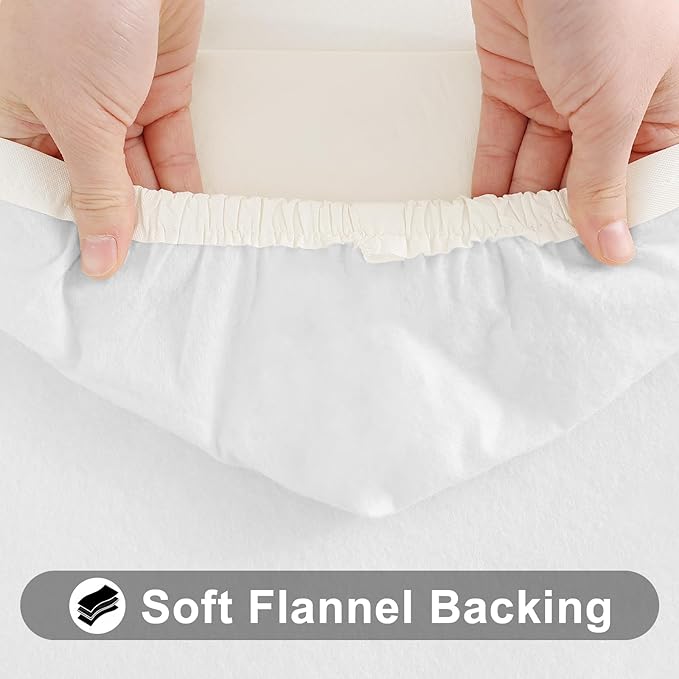 Smiry Rectangle Tablecloth, Elastic Fitted Flannel Backed Vinyl Tablecloths for 8ft Folding Tables, Waterproof Wipeable Table Covers for Indoor, Outdoor, Picnic and Camping (Beige, 30"x96")