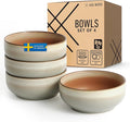 Stoneware Ceramic Cereal Bowls Set of 4, 21 oz | Lead-Free, Cadmium-Free | Microwave and Dishwasher Safe | For Soup, Salad, Rice, Dessert, Ice Cream | Nordic Design | Terracotta/Sage Ash