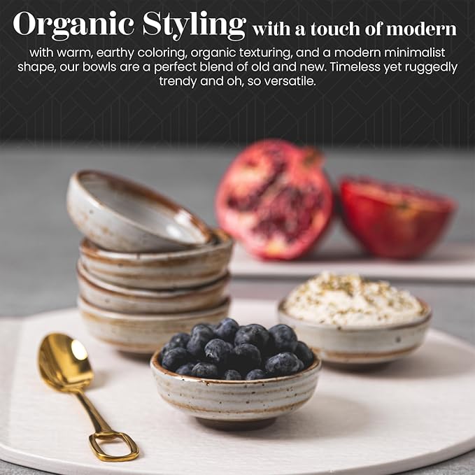Vikko Small Dipping Bowls, Set of 4 Mini Soy Sauce Dish, 3" Stoneware Dipping Sauce Cups, Pinch Bowls, Decorative Sauce Bowls for Dips, Condiments, Charcuterie Boards Microwave and Dishwasher Safe