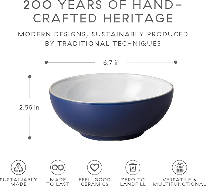 Denby - Elements Dark Blue Cereal Bowls Set of 4-28oz Everyday Soup, Dessert Bowls - Contemporary Design - Dishwasher & Microwave Safe Ceramic Stoneware Tableware - Scratch Resistant