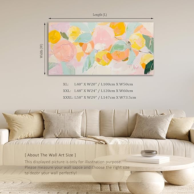 ADJUVANT Wall Art Impressionist Colorful Floral 60"L x 30"W, Bright Blooms With Pastel Leaves Canvas Painting Lively Petals Artwork Prints Floral Wall Decor for Living Room Bedroom Dining Room Home Office
