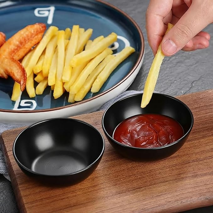 12 Pack 3.2 Inch Black Stainless Steel Dipping Bowls – Small Bowls for Dips, Soy Sauce, Condiments, Appetizers, Facial Bowl for Esthetician Use