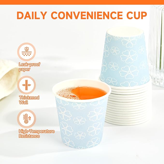 300 Pack 3 oz Bathroom Cups, Disposable Paper Cups with Rolled Rim, Small Paper Mouthwash Cup for Guest Bathrooms, Vanity & Office Use, Mist blue