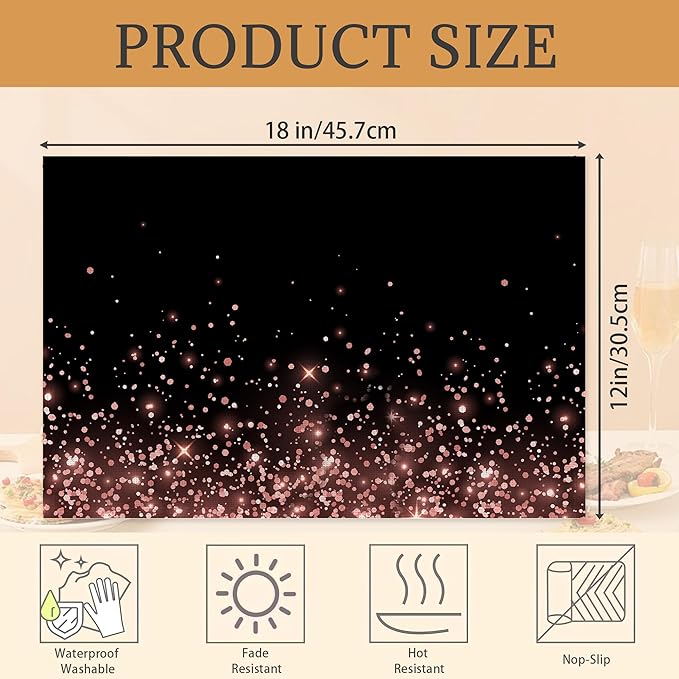 Rose Gold Glitter Placemats Set of 6 Place Mats for Kitchen Table Washable Farmhouse Linen Table Mats Dining Decoration 12x18 Inch