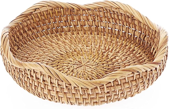 Hipiwe Round Key Basket Bowl for Entryway 7.3" Natural Rattan Fruit Bowl Woven Wicker Basket Serving Tray Rattan Organizer Decorative Baskets for Kitchen Counter Bedside Living Room