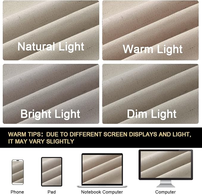PrinceDeco Linen 100% Blackout Curtains for Bedroom/Living Room Reduce Noise Light Blocking Window Curtains Drapes for Boho Home Decor, Linen Look Fabric with White Liner (52 x 96 Inch,Cobblestone)