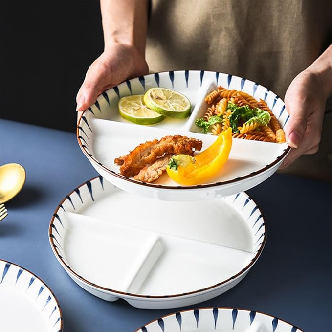 8 Inch Ceramic Portion Control Plate - 3 Compartment Divided Plates for Weight Loss & Diabetes, Microwave & Dishwasher Safe, Stackable Dinnerware Set, BPA-Free Porcelain (White, 1-Pack)