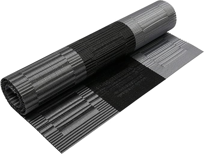 SHACOS Woven Vinyl Table Runner 12 x 54 inch PVC Runner for Dining Table Coffee Table Counter Wipe Clean Indoor Outdoor, Ombre Black and Gray