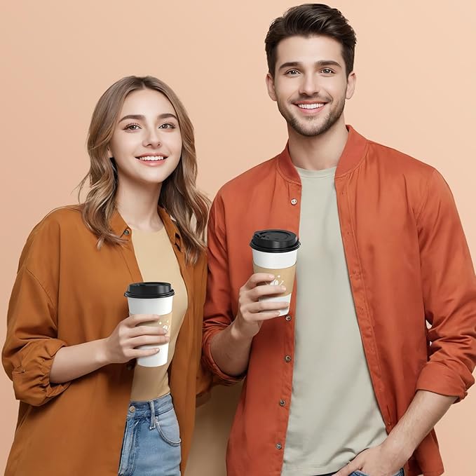 Coffee Cups with Lids and Sleeves, 16 Ounce 100 pack To Go Coffee Cups with Lids, Disposable Hot Coffee Paper Cups Bulk for Hot Beverage (16 Ounce, White) | with Lids, and Sleeves, To Go Coffee Cups, with Lids, Bulk, for Hot Beverage