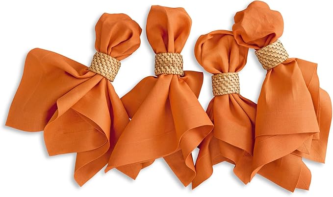 Solino Home Linen Napkins Set of 4-100% Pure Linen Persimmon Orange Dinner Napkins Cloth 20 x 20 Inch for Spring, Easter - Fete, Handcrafted and Machine Washable