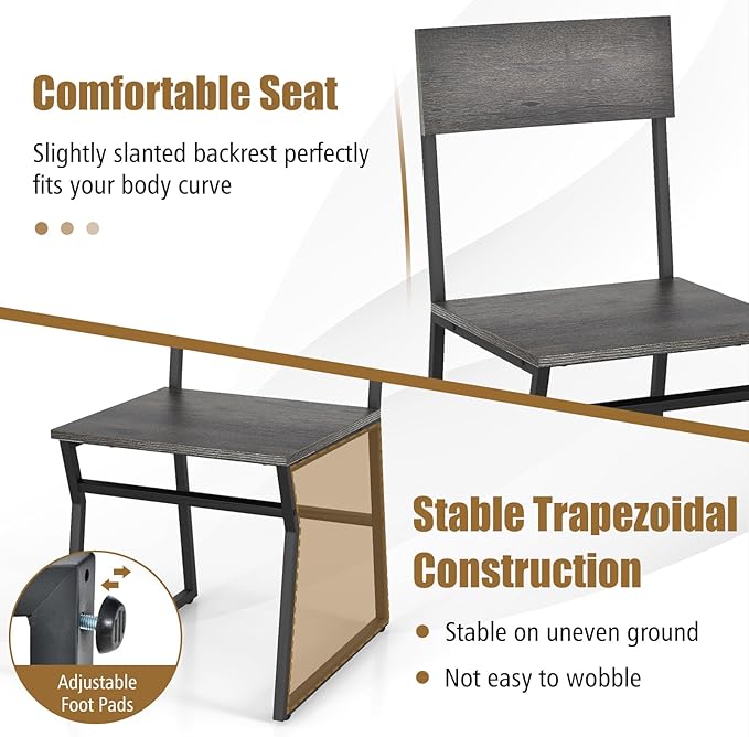 Giantex Dining Table Set for 4, 47”L x 28”W Rectangular Kitchen Table w/ 4 Trapezoid Chairs, Reinforced Metal Frame & Storage Rack, Industrial Space-Saving Dinette Set for Kitchen Dining Room (Grey)